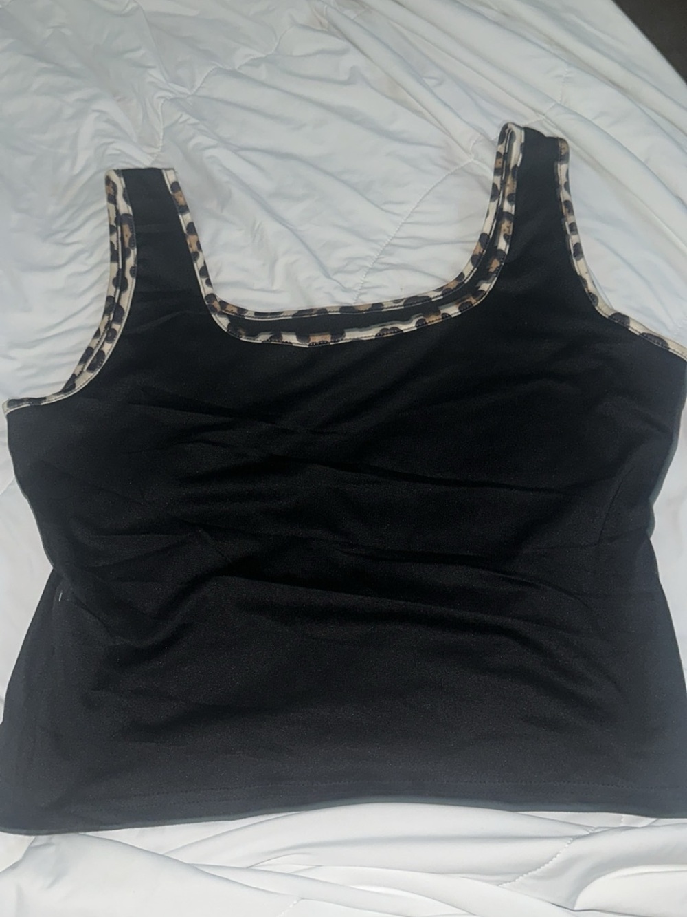 Black Tank Top with Leopard Trim - Women's Top